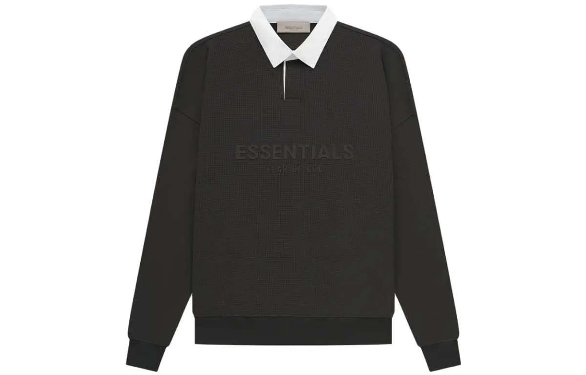 Fear of God Essentials SS23 Waffle Henley Rugby Polo Köynək Kişi Off Black