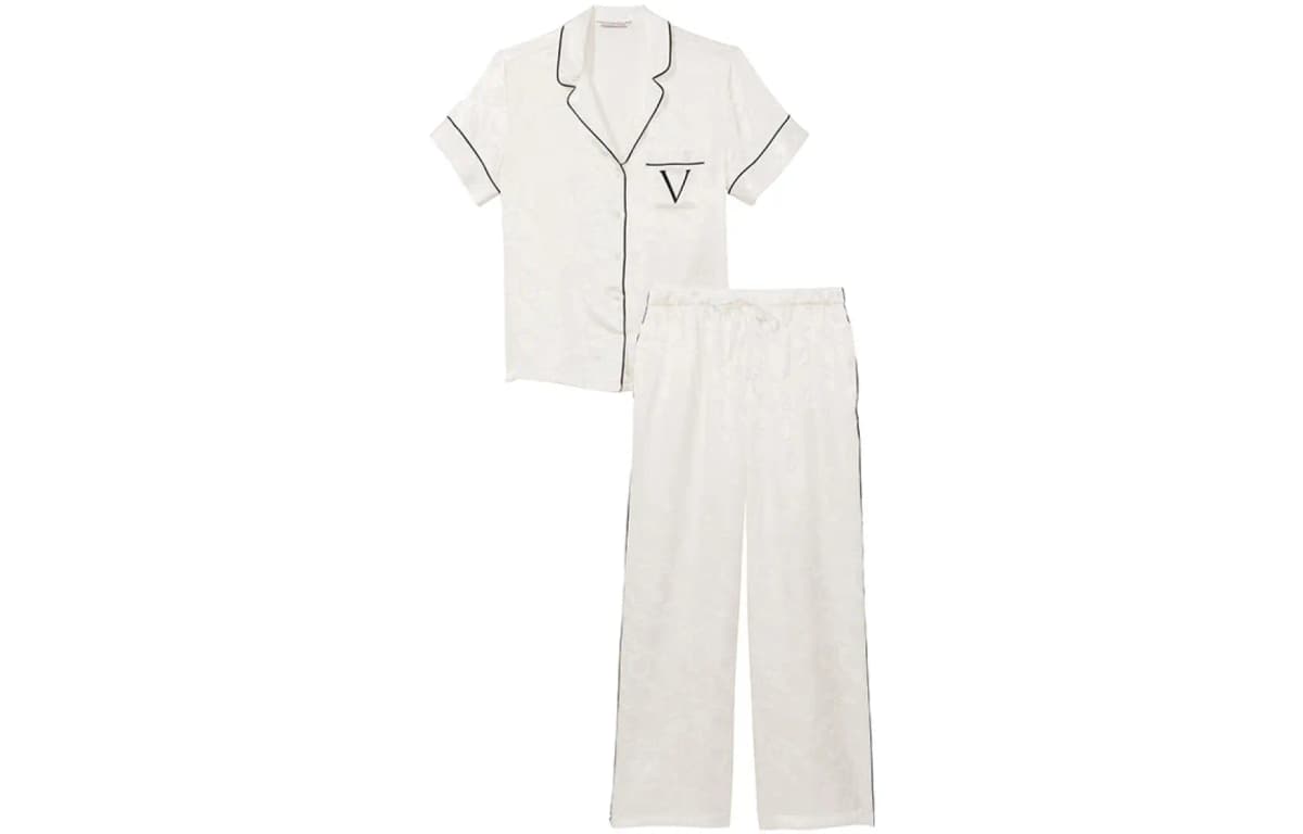 Victoria's Secret Moonlight İpək Pijama Dəsti Qadın Kokos Ağ