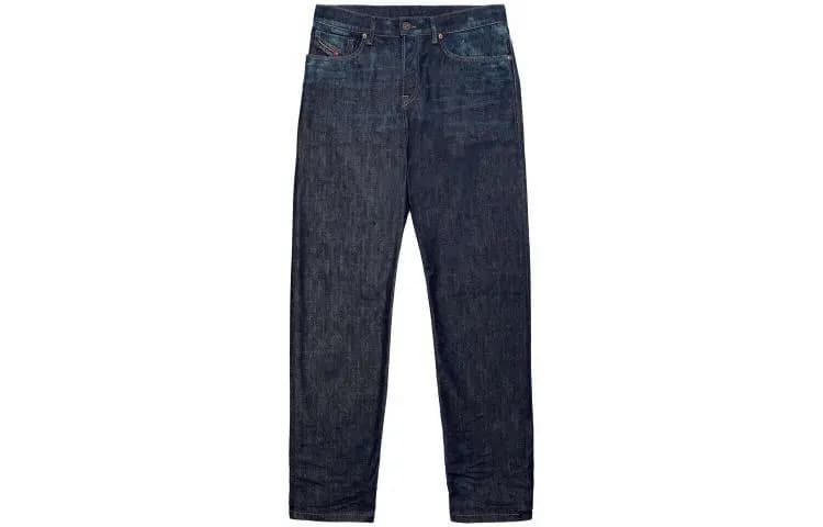 DIESEL Washed Pleated Button Wide Leg Jeans Men's Blue