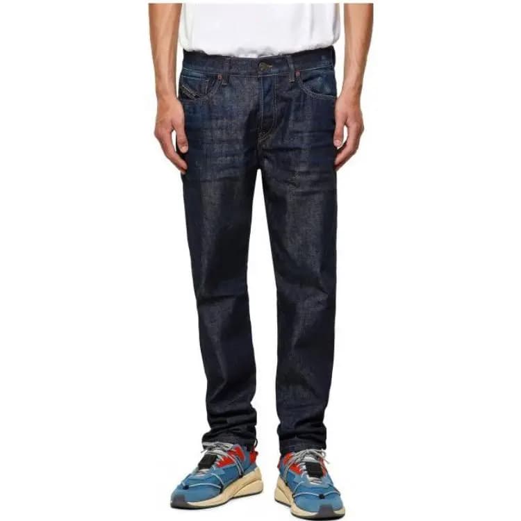DIESEL Washed Pleated Button Wide Leg Jeans Men's Blue 2