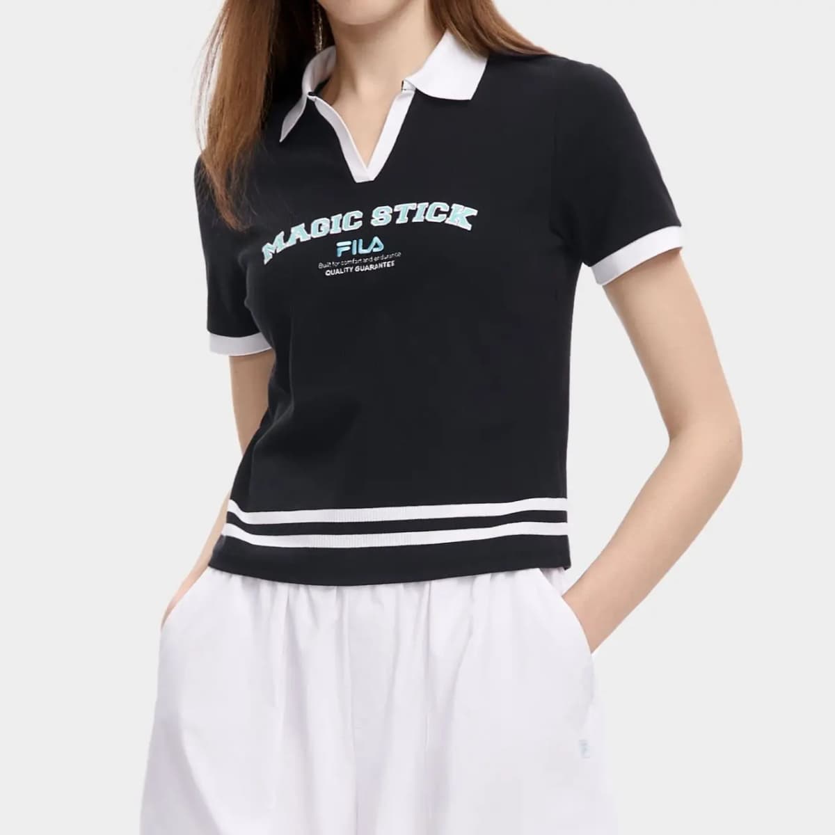 FILA X Magic Stick Qadın Polo Köynəyi Qara 3