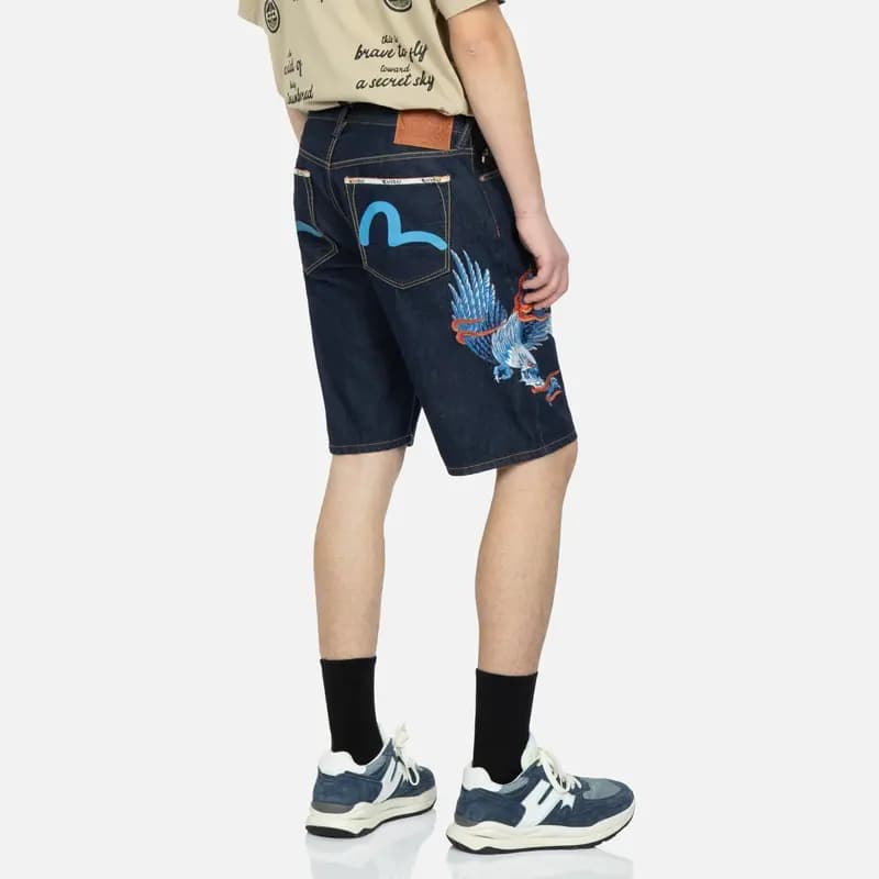 EVISU Eagle Embroidery Denim Kişi Şortu Mavi 4