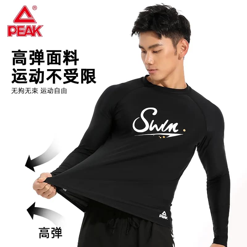 Peak Letter Print Comfortable Breathable Quick-Dry Simple Outdoor Sports Swimming Surfing Tight Crew Neck Men's Swimsuit Men's Black 3