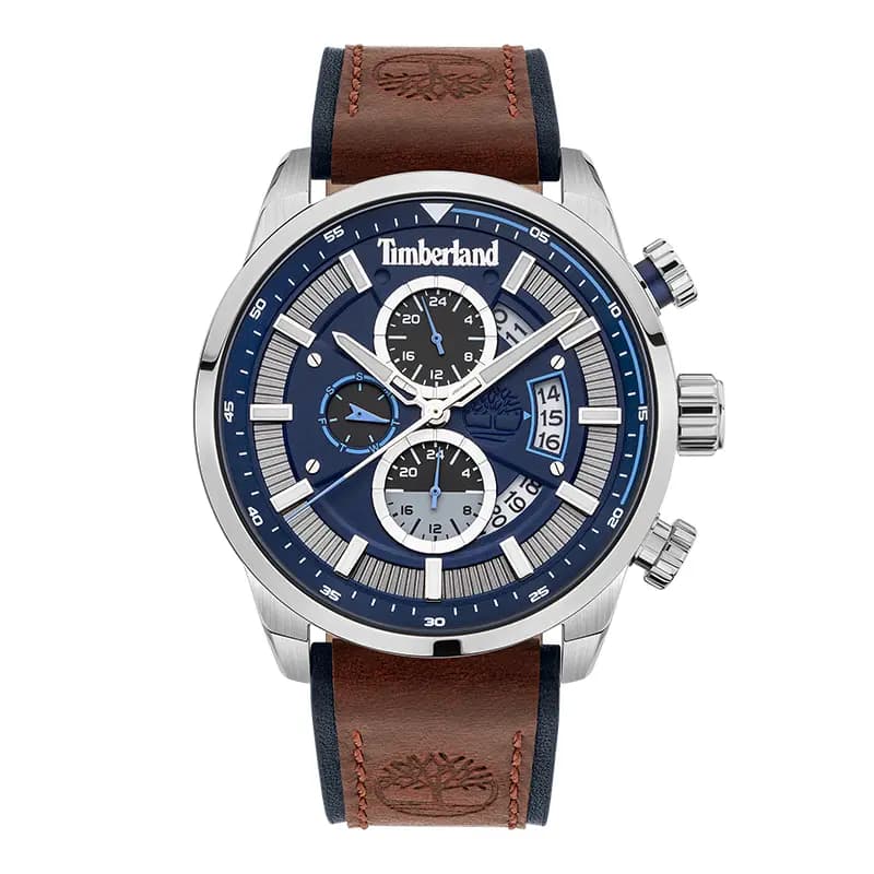 Timberland CALLAHAN Series Watch Quartz Movement Leather Strap Beige Dial Men's Three-Eye Multi-Function Dial Fashion Retro Military Style