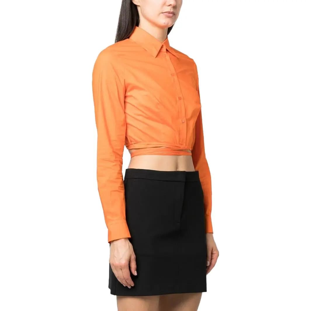 PINKO SS23 Solid Lace-Up Single-Breasted Long Sleeve Shirt Women's Orange 4