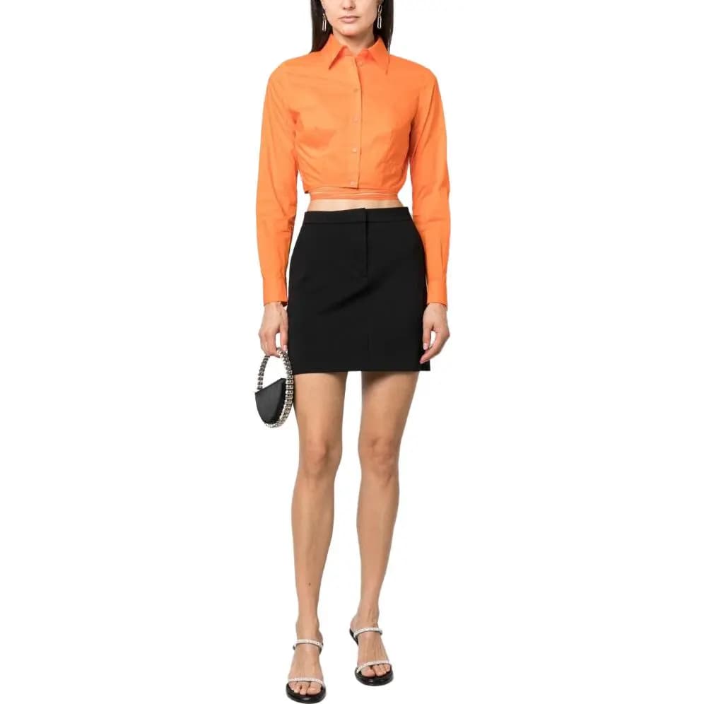 PINKO SS23 Solid Lace-Up Single-Breasted Long Sleeve Shirt Women's Orange 2