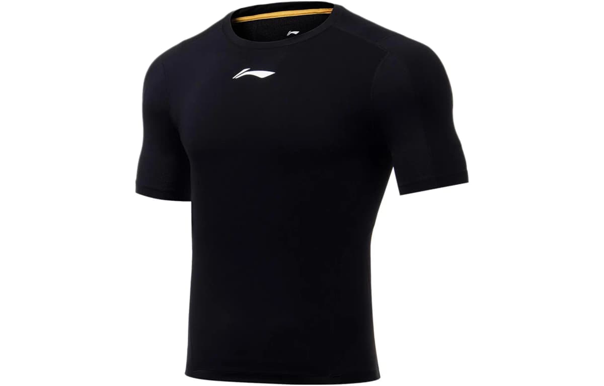 Li-Ning Fitness Series Solid Logo Print Crew Neck Pullover Workout Top Men's Black