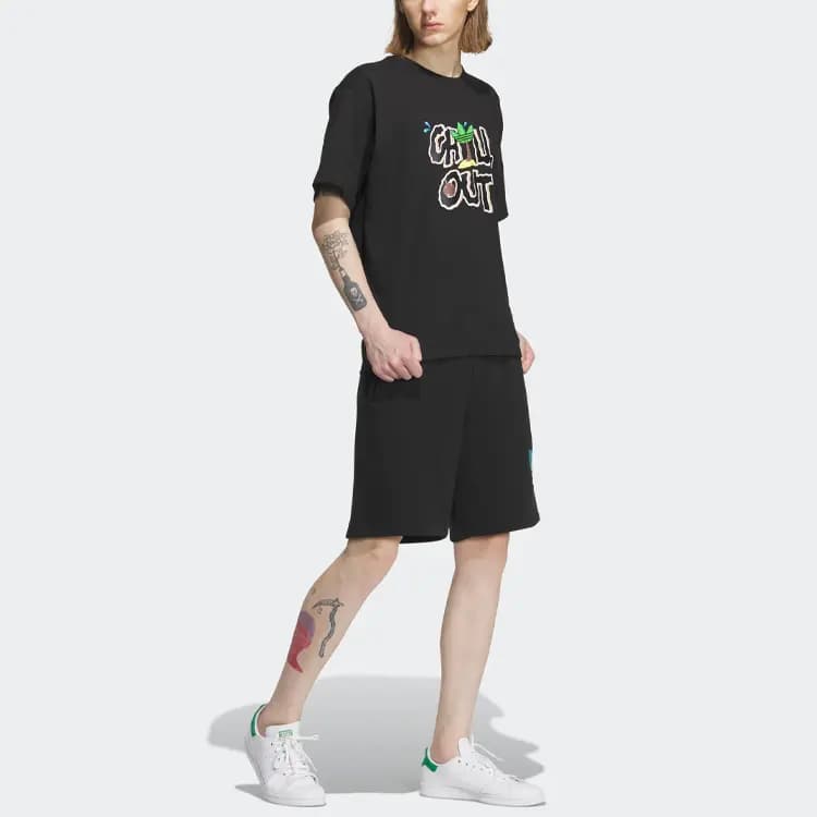 adidas originals Trefoil Knit Shorts Logo Print Sports Shorts Men's Black 4