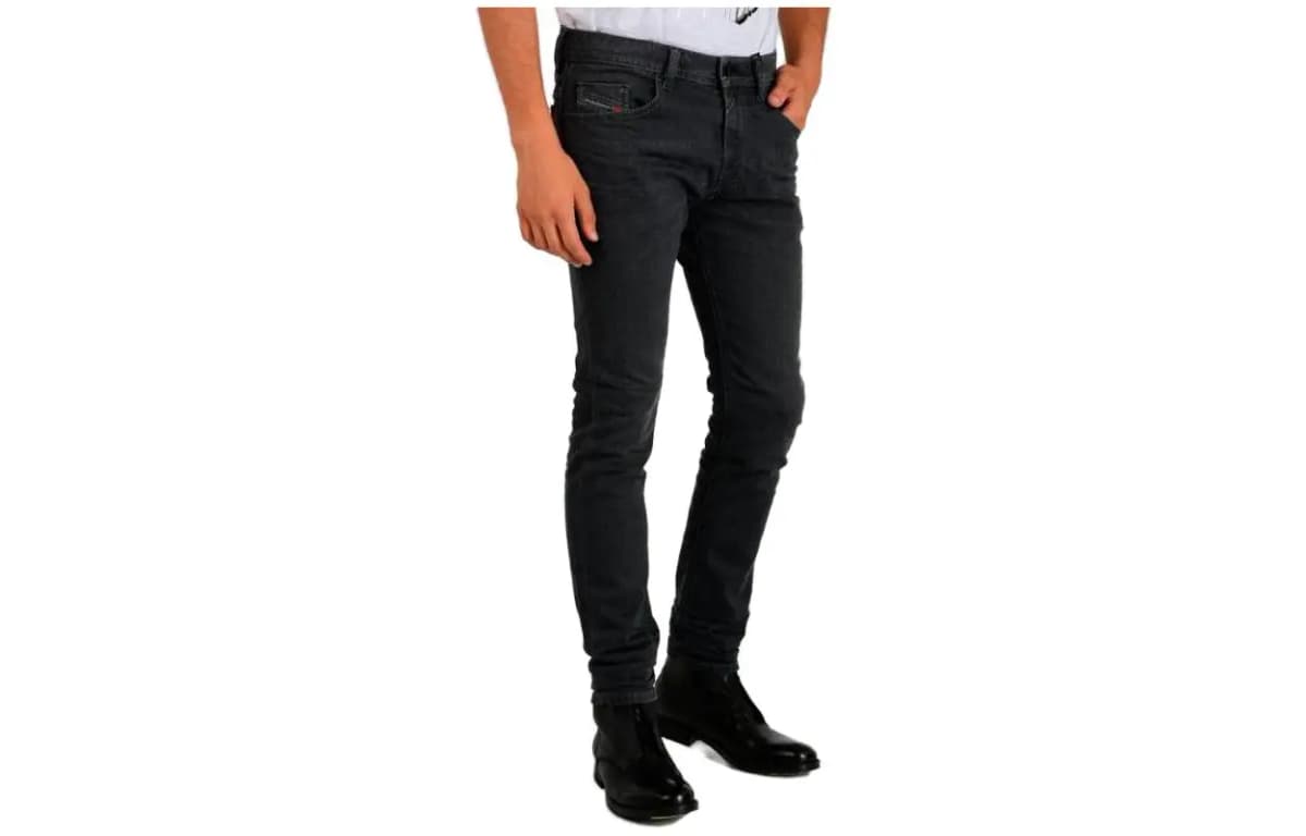 DIESEL Solid Color Button-Front Slim Fit Jeans Men's Black