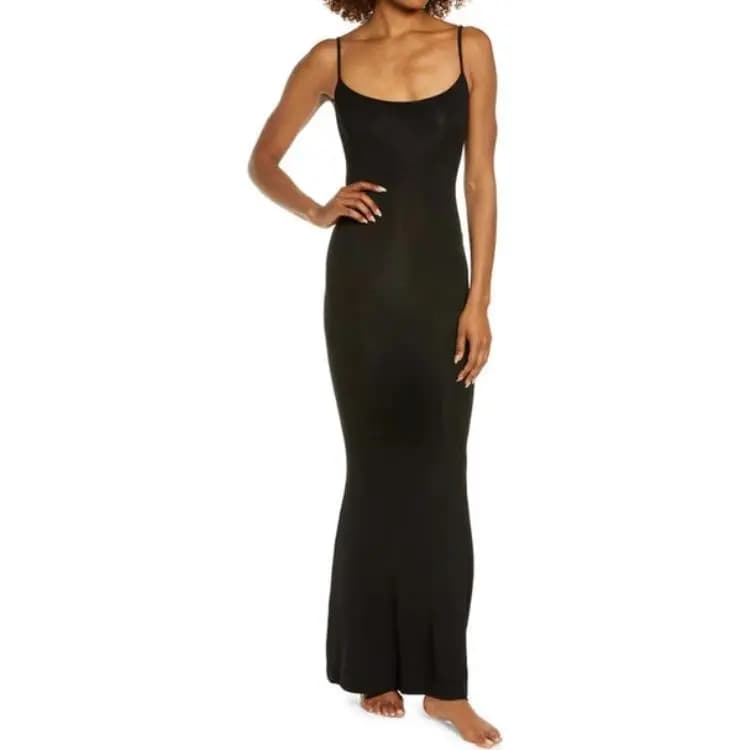 Skims Soft Lounge Long Slip Dress Onyx 5