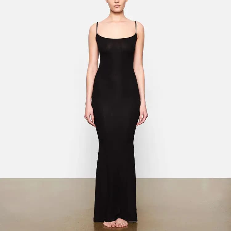 Skims Soft Lounge Long Slip Dress Onyx 3