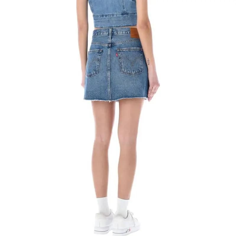 Levis SS23 Distressed Button-Front Denim Mini Skirt Blue 4