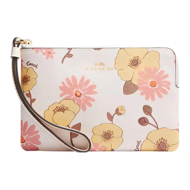 COACH Corner Zip Dəri Klutch Qadın Ağ