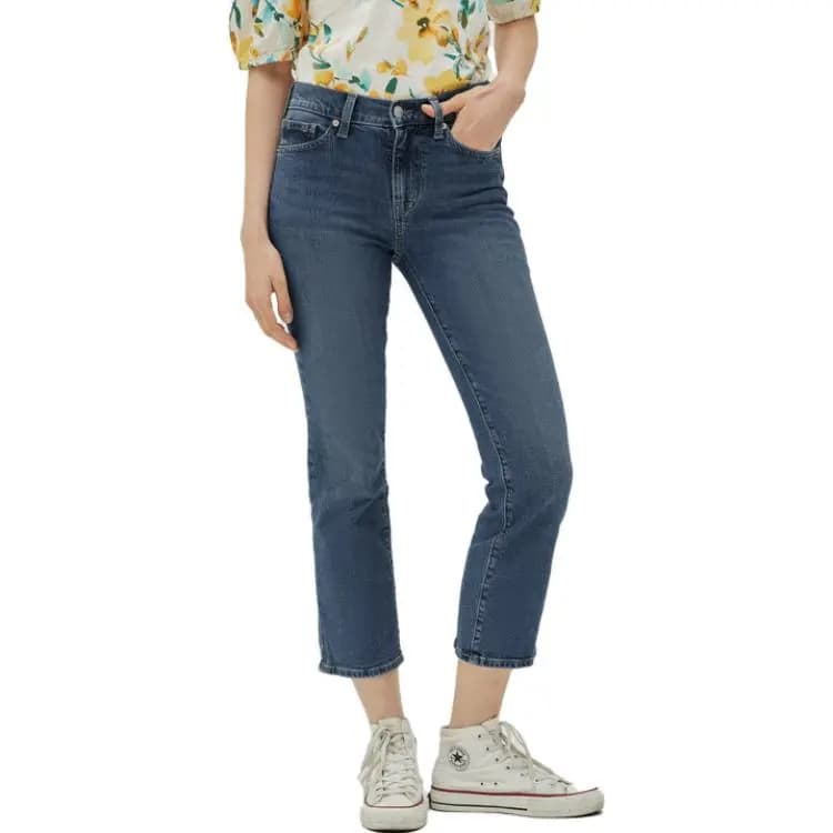 GAP Vintage Yüksək Bel Düz Paça Qadın Cins Şalvar Mavi 4