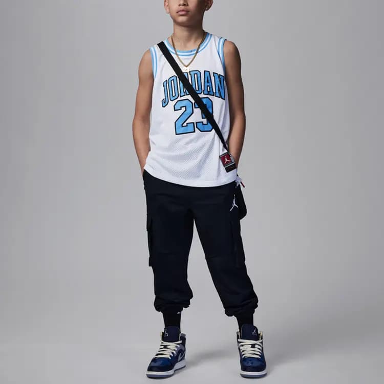 Jordan Kids Letter Number Print Contrast Color Crew Neck Sleeveless Basketball Jersey White 3