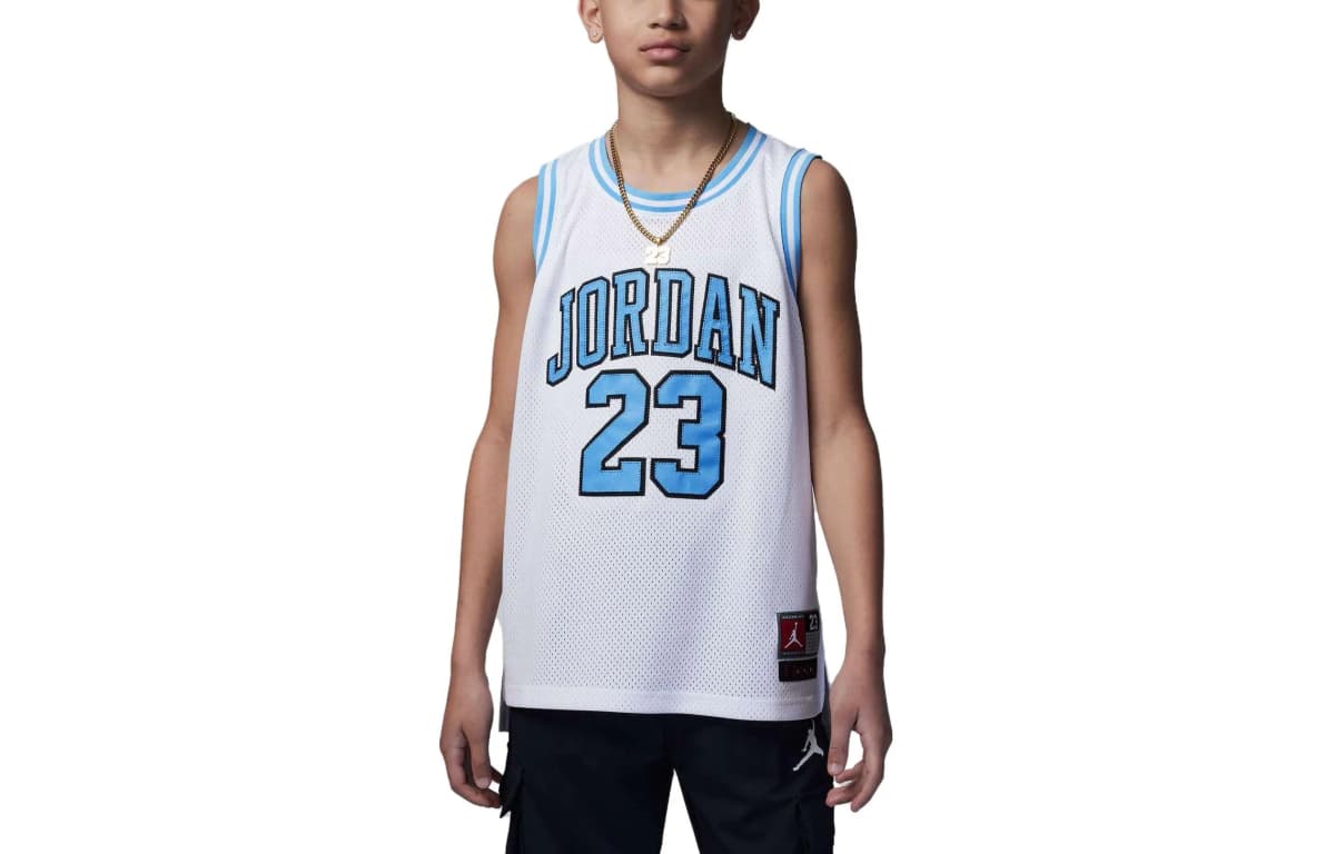 Jordan Kids Letter Number Print Contrast Color Crew Neck Sleeveless Basketball Jersey White