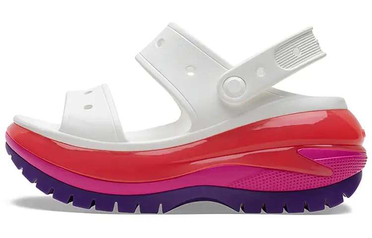 Crocs Classic Mega Crush Qadın Səndəli Ağ/Qırmızı/Bənövşəyi
