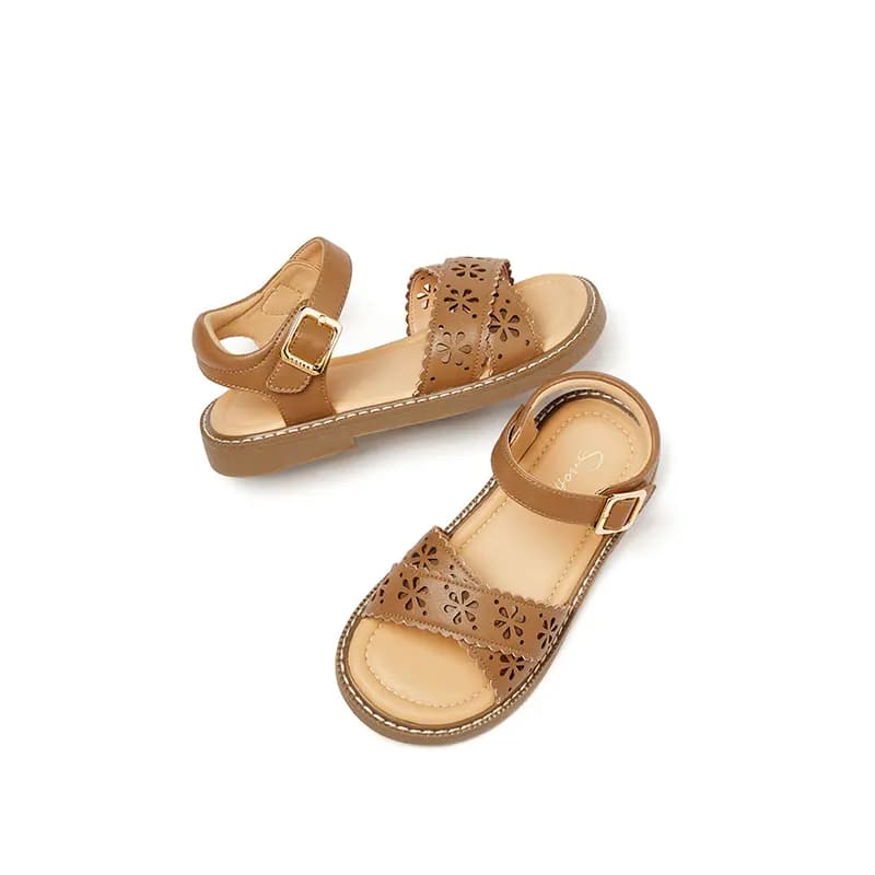 Snoffy Open Toe Soft Sole Shoes Children's Sandals White Brown Kids' 13