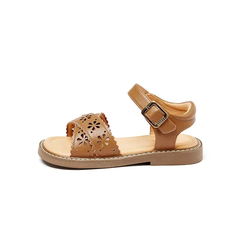 Snoffy Open Toe Soft Sole Shoes Children's Sandals White Brown Kids' 8