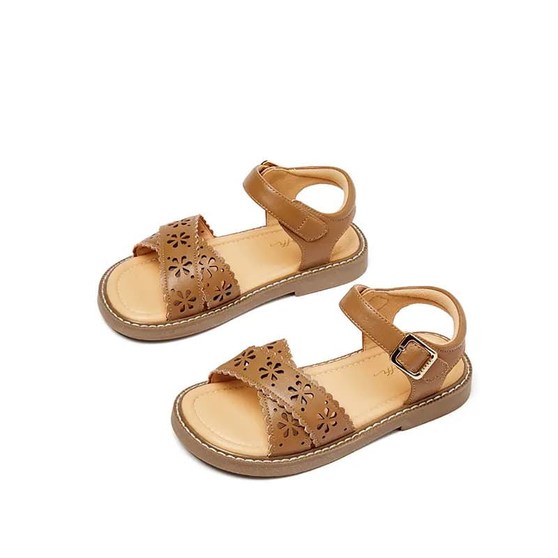 Snoffy Open Toe Soft Sole Shoes Children's Sandals White Brown Kids' 11