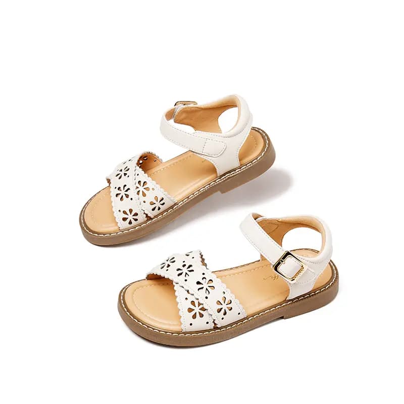 Snoffy Open Toe Soft Sole Shoes Children's Sandals White Brown Kids' 5