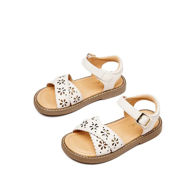 Snoffy Open Toe Soft Sole Shoes Children's Sandals White Brown Kids' 4