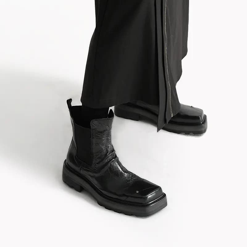 HUANXIANGZHE Short Chelsea Boots Unisex Black 7