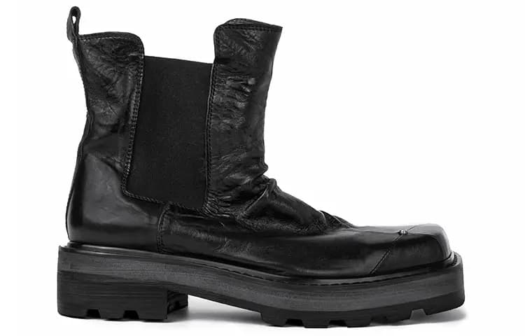 HUANXIANGZHE Short Chelsea Boots Unisex Black 2