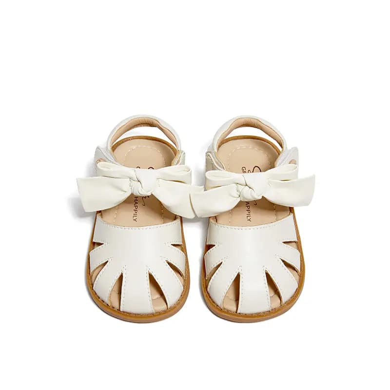 Kids snoffy Baby Walker Shoes Minimalist Bow Baby Sandals White/Black 3