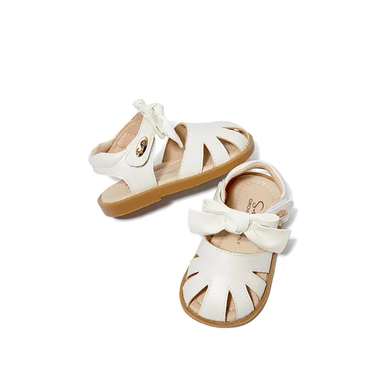 Kids snoffy Baby Walker Shoes Minimalist Bow Baby Sandals White/Black 5