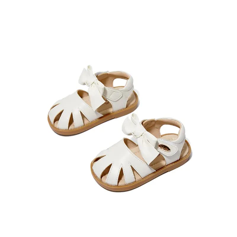 Kids snoffy Baby Walker Shoes Minimalist Bow Baby Sandals White/Black 4