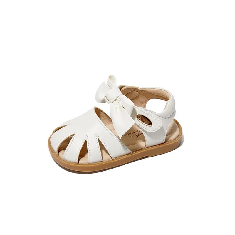 Kids snoffy Baby Walker Shoes Minimalist Bow Baby Sandals White/Black 2