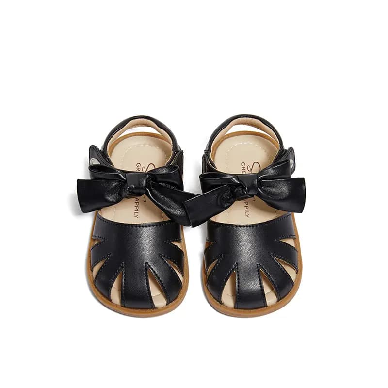 Kids snoffy Baby Walker Shoes Minimalist Bow Baby Sandals White/Black 10