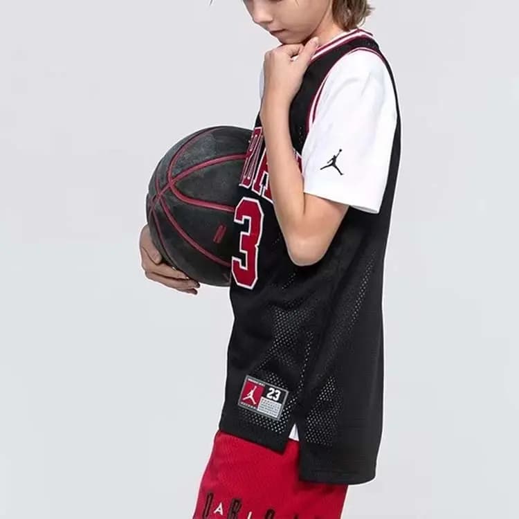 Jordan NBA Kids' Letter Graphic Printed Breathable Mesh Basketball Jersey Black 6