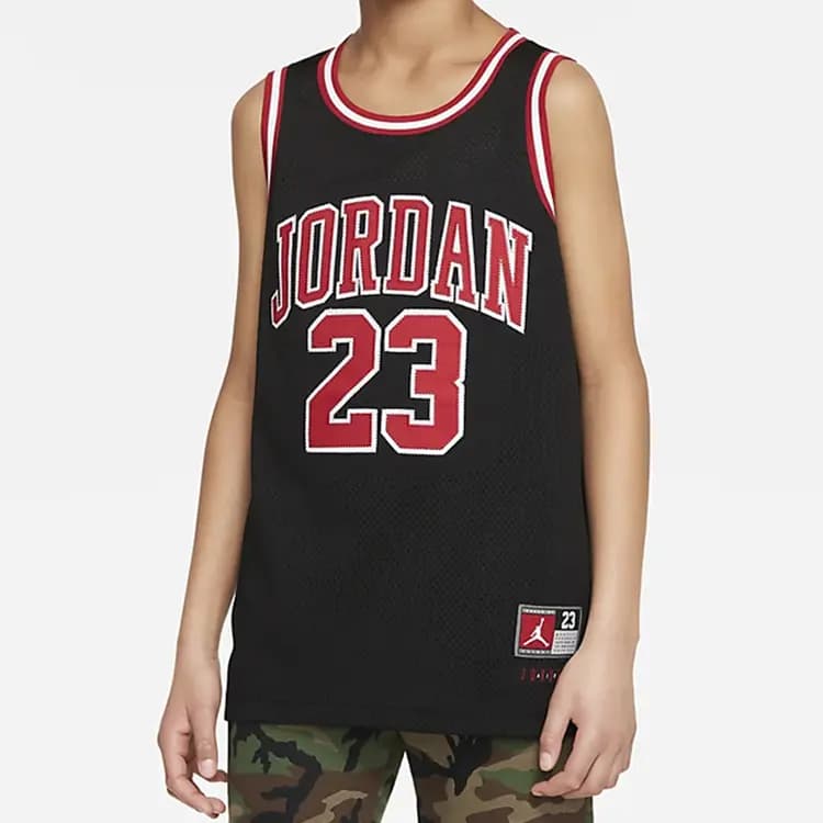 Jordan NBA Kids' Letter Graphic Printed Breathable Mesh Basketball Jersey Black 2