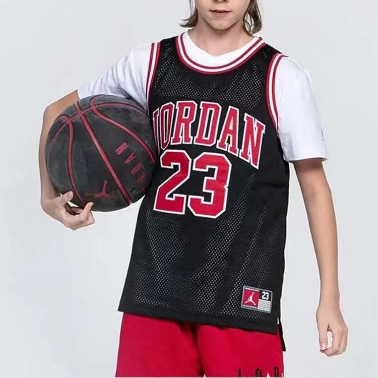 Jordan NBA Kids' Letter Graphic Printed Breathable Mesh Basketball Jersey Black 7