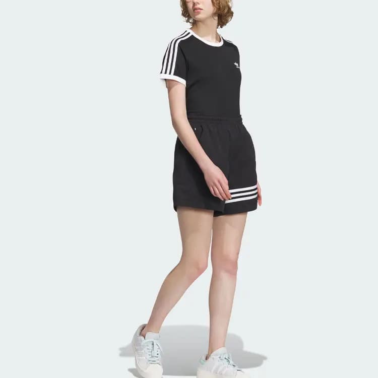 adidas Originals Trefoil ADC SHORT W Logo Panel Stripe Loose Sport Shorts Women's Black 4