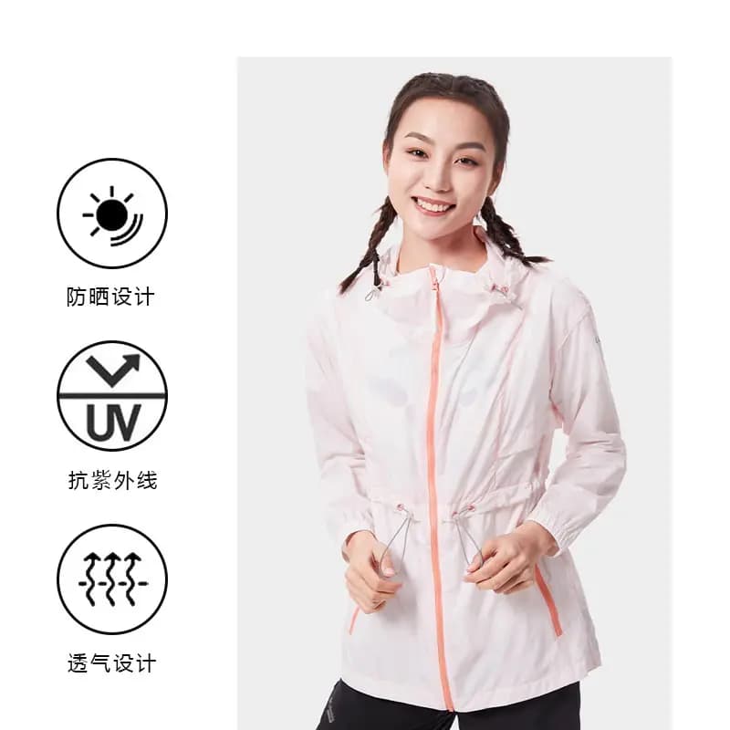 Columbia Color-Block Outdoor Cinched Hooded Long Sleeve Breathable Sun Protection Jacket Women's Pink 7