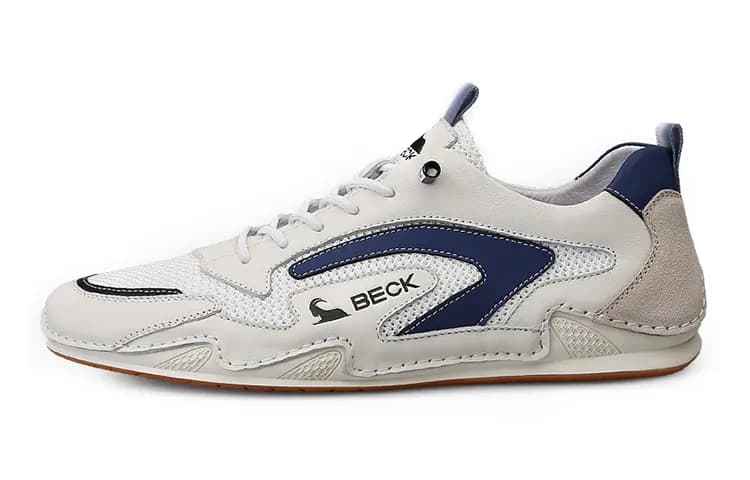 BECK Small White Shoes Abrasion-Resistant Low-Top Casual Shoes Men's White Blue 2023 5
