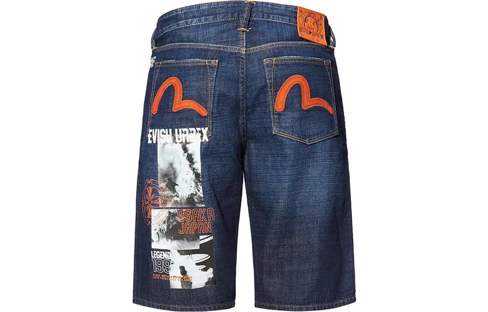 EVISU Seagull Embroidery Denim Kişi Şortu Mavi
