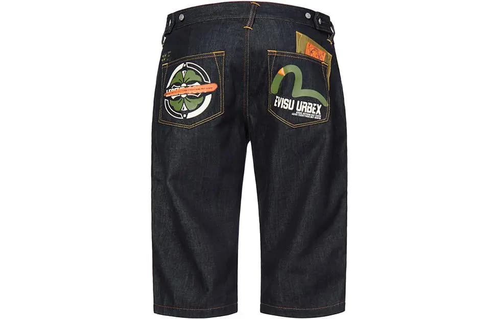 EVISU Seagull Print Multi-Pocket 7-Inch Denim Shorts Men's Denim Blue