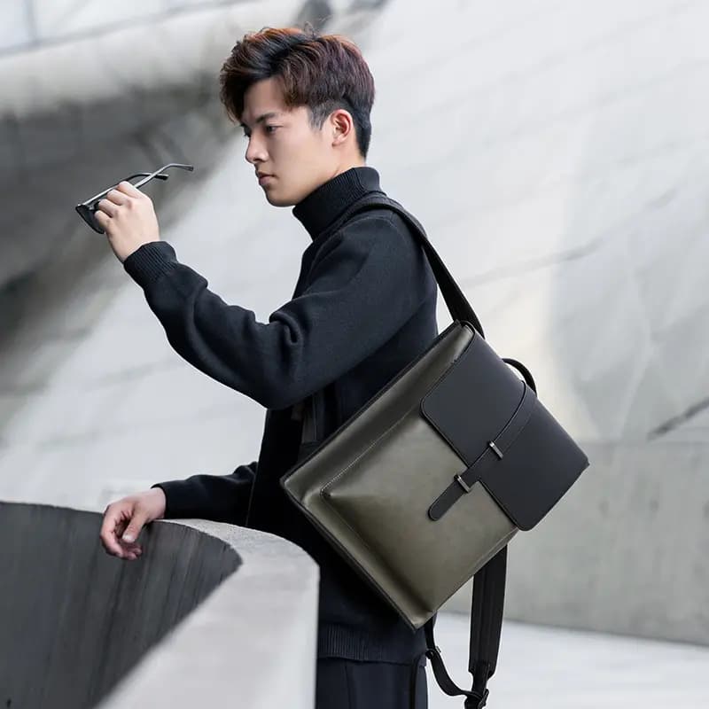 POLO Synthetic Leather Backpack Tubas Men's Gray Green 14