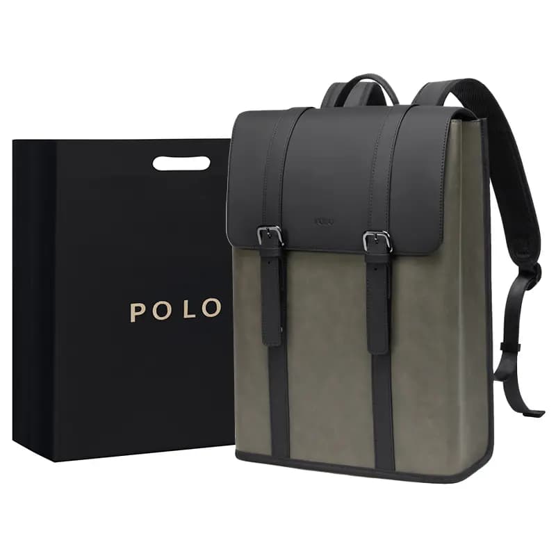 POLO Synthetic Leather Backpack Tubas Men's Gray Green