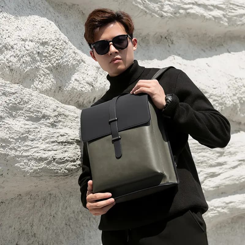 POLO Synthetic Leather Backpack Tubas Men's Gray Green 16