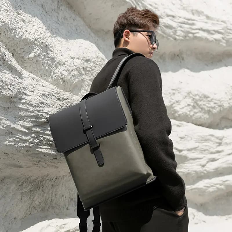 POLO Synthetic Leather Backpack Tubas Men's Gray Green 15