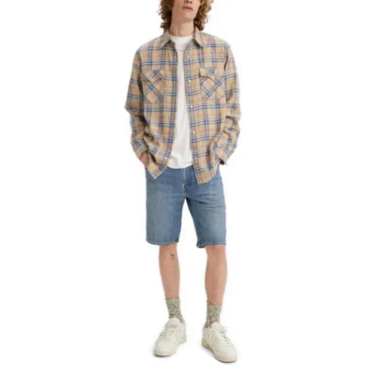 Levis Solid Color High-Waist Denim Shorts Men's Blue 3
