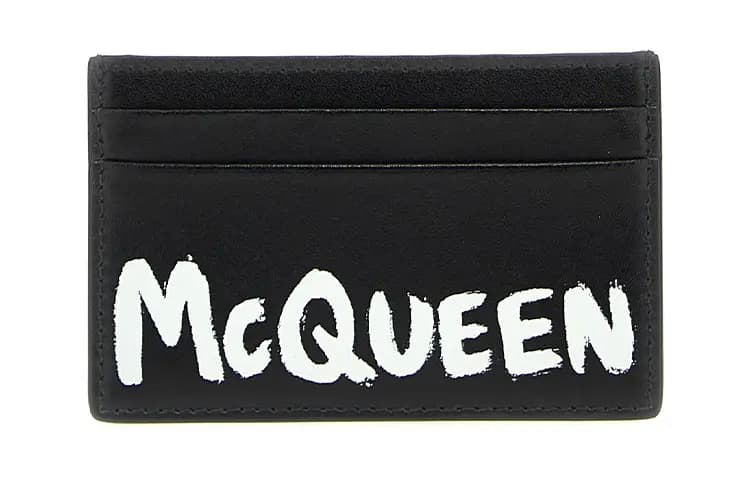 Alexander McQueen Logo Print Leather Kişi Kartqabı Qara