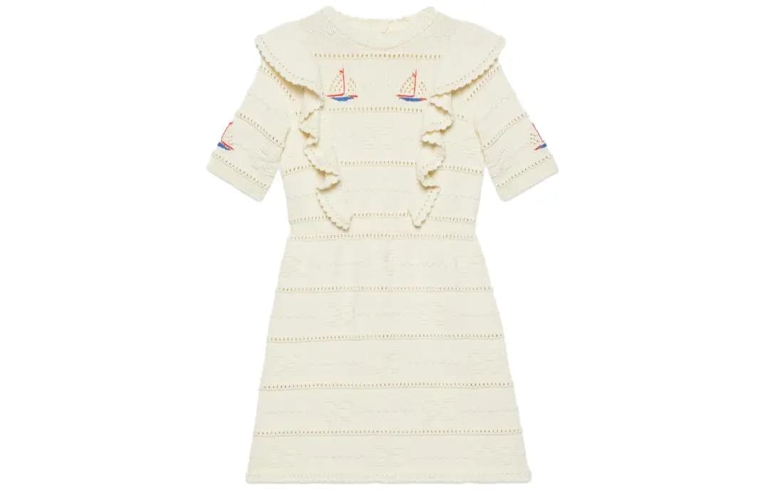 GUCCI SS23 Yelkənli Gəmi Naxışlı Don Qız Uşaq Bej