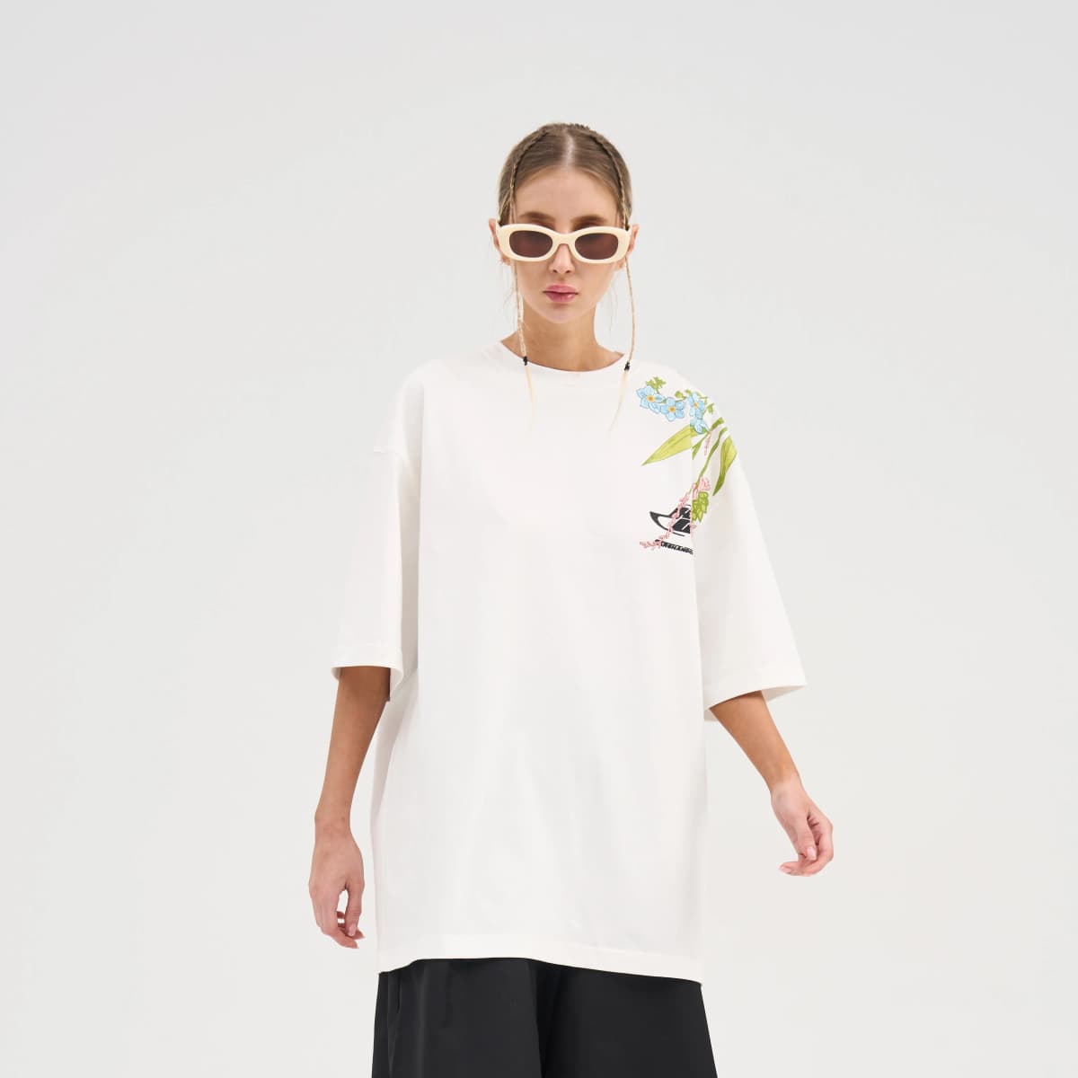 HARSH AND CRUEL C Series Street Floral Embroidery Simple Logo Print Loose Short Sleeve T-Shirt Unisex 9