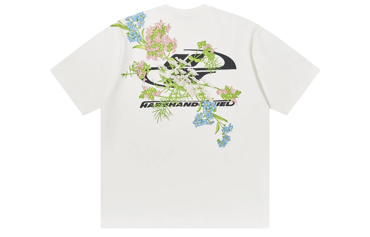 HARSH AND CRUEL C Series Street Floral Embroidery Simple Logo Print Loose Short Sleeve T-Shirt Unisex 7